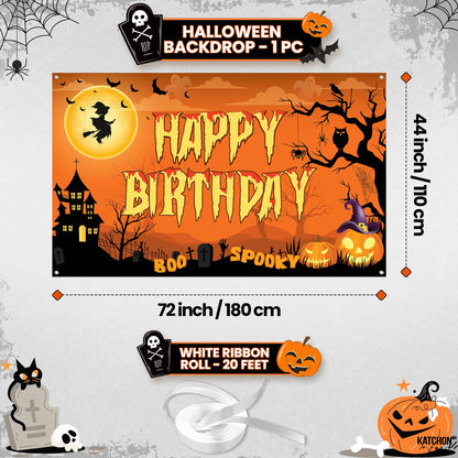 KatchOn, Halloween Happy Birthday Banner - XtraLarge, 72x44 Inch | Spooky Halloween Banner for halloween Birthday Party Decorations | Happy Birthday Backdrop, birthday Decorations Indoor