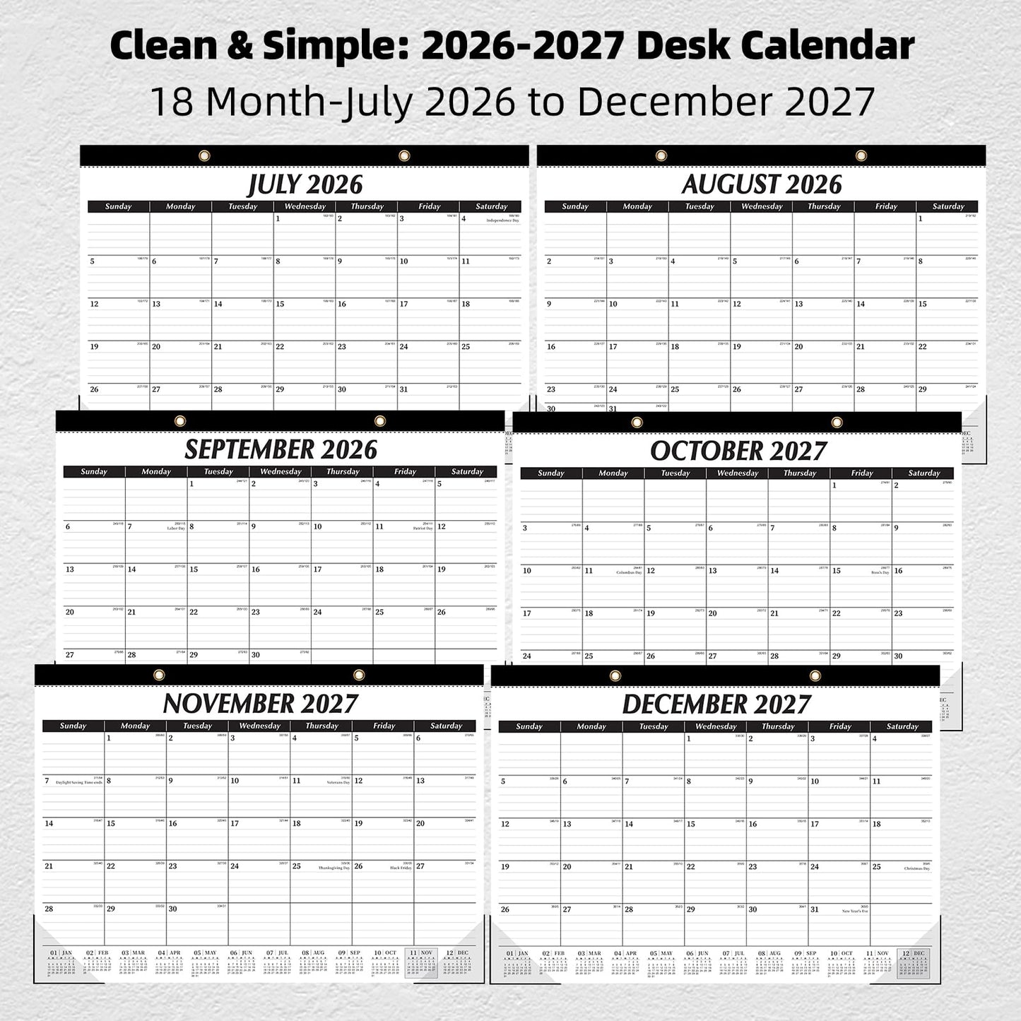 ZTX Desk Calendar 2026-2027, 18 Months Calendar Runs from July 2026 to December 2027, 17" x 12" Large Calendars 2026-2027 Monthly Planner with Plastic Cover for Teacher Home Desk Top