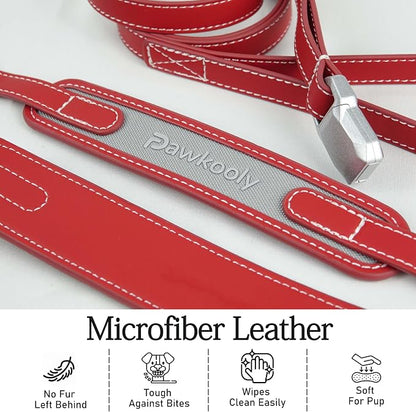 MagEase Dog Collar with 4FT Leash | Adjustable | Anti-Wrinkle, Bite & Stain-Resistant Leather | Soft & Skin-Friendly | 450LB Escape-Proof Magnetic Buckle (Red, Extra Large)