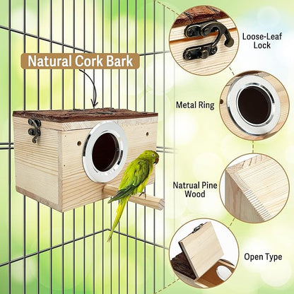 Tfwadmx Parakeet Nesting Box Wooden Parrot Nest Cockatiel Nesting Bird Breeding Box House with Perch for Parrot Parakeet Cockatiel Lovebirds Budgie Conure