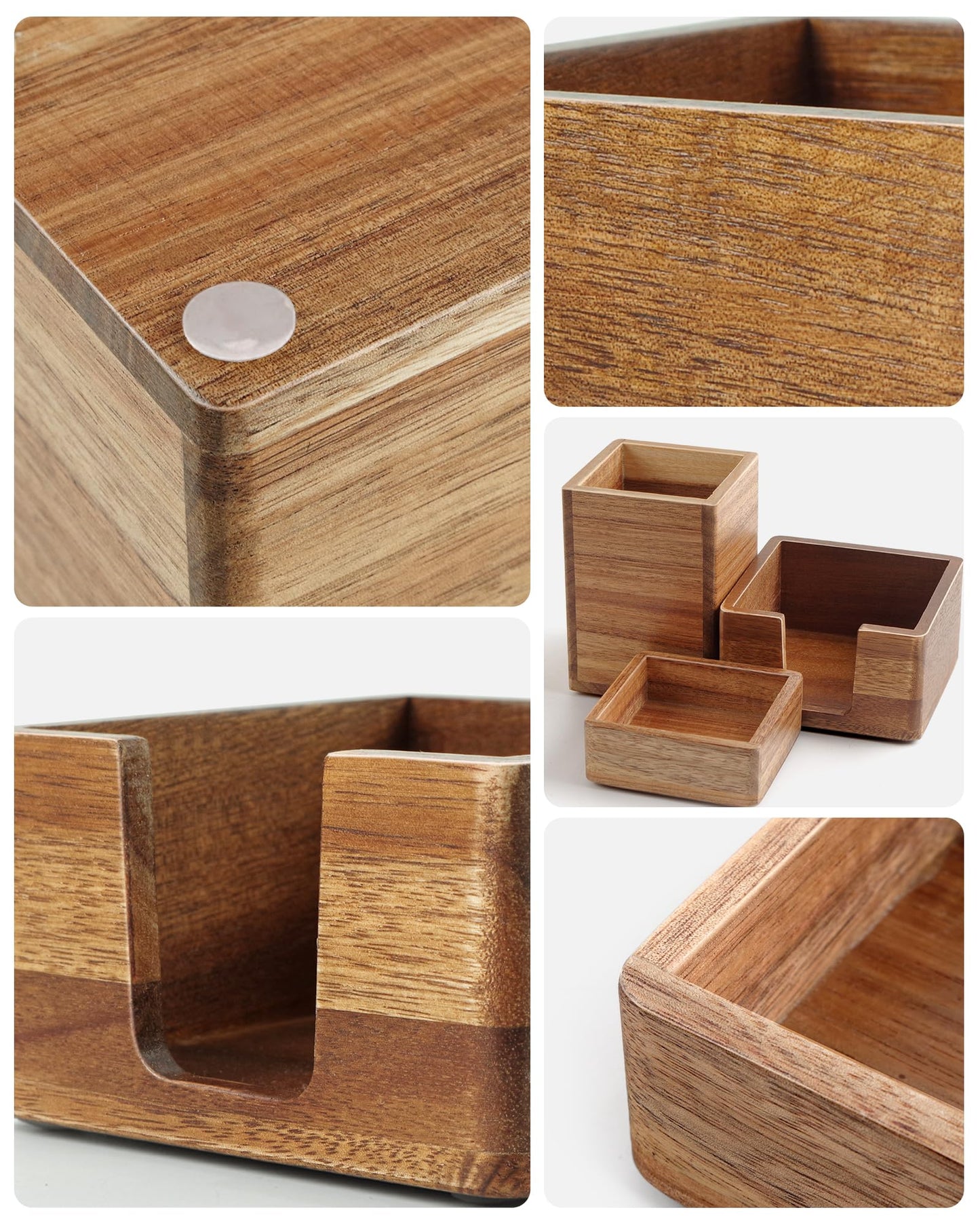 SWKHDKX Acacia Wood Desk Organizer Set with Sticky Note Holder, Pencil Pen Cup & Paper Clip Storage, Office Desk Accessories for Marker Craft (Set of 3)