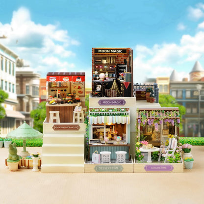 CUTEROOM DIY Doll House Miniature Furniture Wooden House Kit with Dust Cover & LED Light and Accessories - New Three Styles QT Series Dollhouse (QT047)