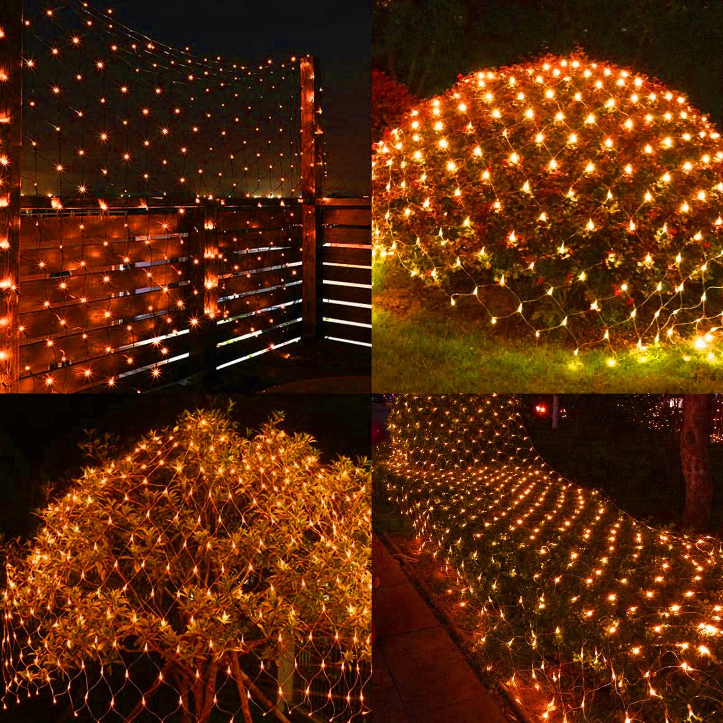 198 LED Orange Net Lights Outdoor Mesh Lights 9.8ft x 6.6ft for Garden, Lawn, Shrubs, Party, Wedding, Halloween Decorations, 8 Modes & Memory Function, Connectable, Blackish Green Wire-Orange