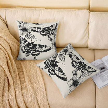 Feelyou Death Moth Boho Square Cushion Covers Set of 2 Skull Decor Reversible Outdoor Throw Pillow Covers Cases for Halloween Decorations Throw Pillowcases for Sofa Couch Chair Decor 24 x 24-Inch
