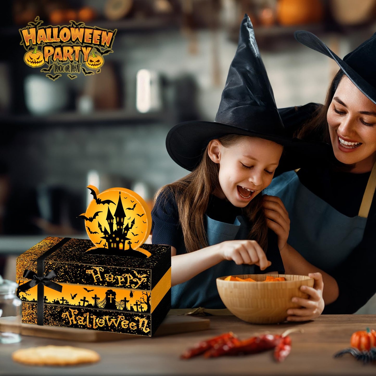 Culudea 4 Pcs Halloween Decorations for Home Castle Table Decor Halloween Bat Wooden Faux Book Stack Sign Tiered Tray Decor Spooky Centerpiece for Home Shelf Mantel Entryway Office Party