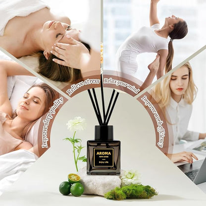 Black Glass Bottle Scent Diffuser, 1.7 oz Reed Diffuser with Sticks, Home Fragrance for Bookshelf, Bedroom Vanity, Office Desk & Bathroom Decor, Air Freshener for Aesthetic Room Decor (Ocean)