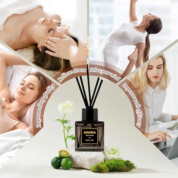 Black Glass Bottle Scent Diffuser, 1.7 oz Reed Diffuser with Sticks, Home Fragrance for Bookshelf, Bedroom Vanity, Office Desk & Bathroom Decor, Air Freshener for Aesthetic Room Decor (Lavender)