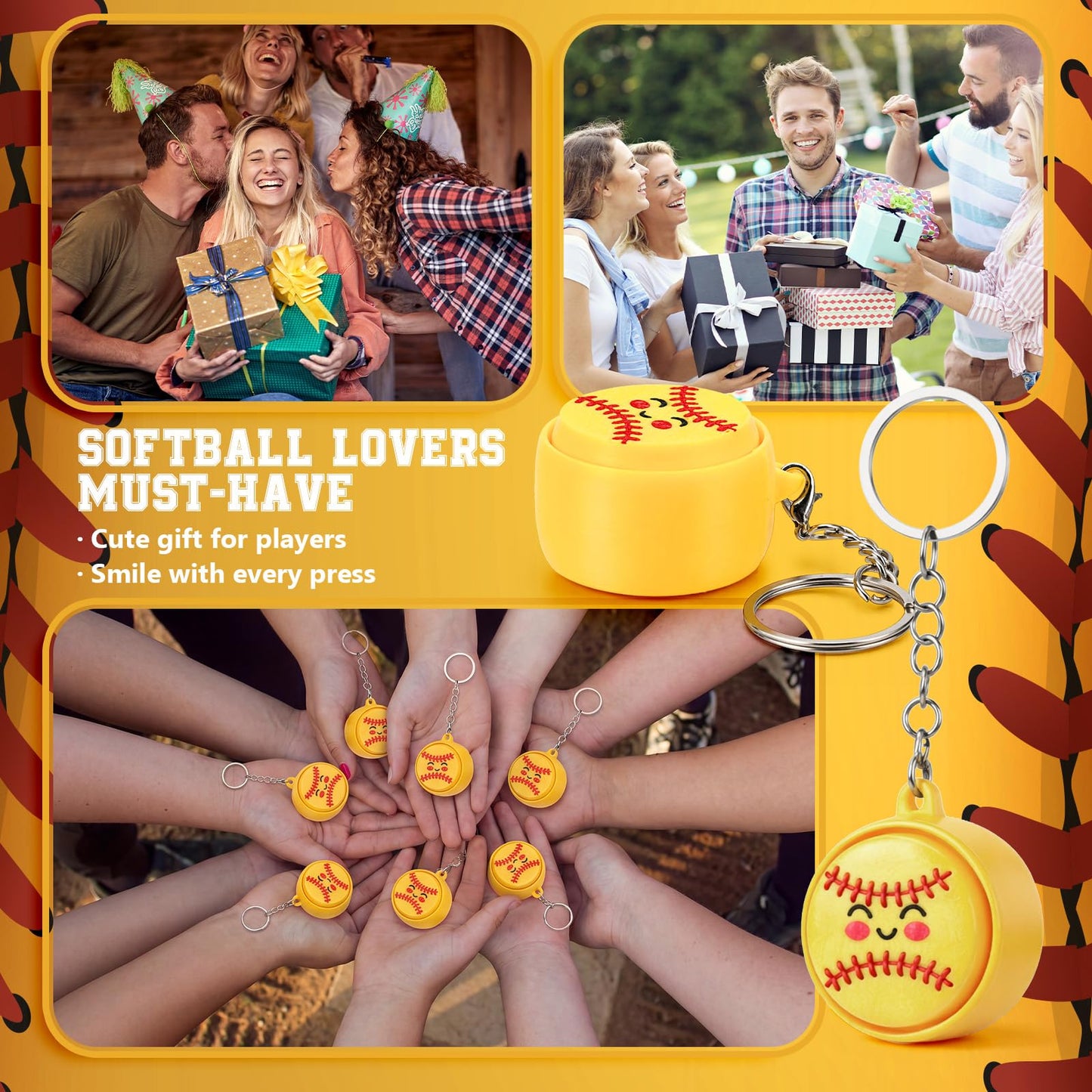 Kenning 12 Pcs Softball Clicker Fidget Keychain Bulk 3D Printed Clicker Fidget Toys Stress Relief Softball Party Faovrs Senior Night Gifts for Team Birthday Goodie Bag Stuffers Sport Lover Gifts
