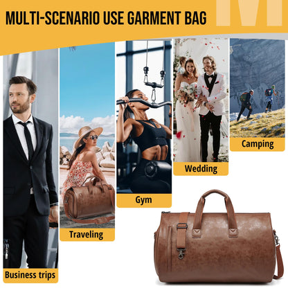Wymulot Convertible Garment Bag, Carry on Garment Duffel Bag with Shoulder Strap, Men's Women's Travel Clothing Bag with Shoe Compartment, 2-in-1 Hanging Suitcase Suit Business Travel Bag (Brown)
