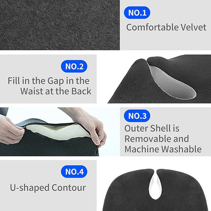 Office Chair Cushion with Coccyx Cutout & U-Shape Design, 2.8" Memory Foam for Back Pain Relief - Ergonomic Seat Pad, Removable Cover, Universal Fit