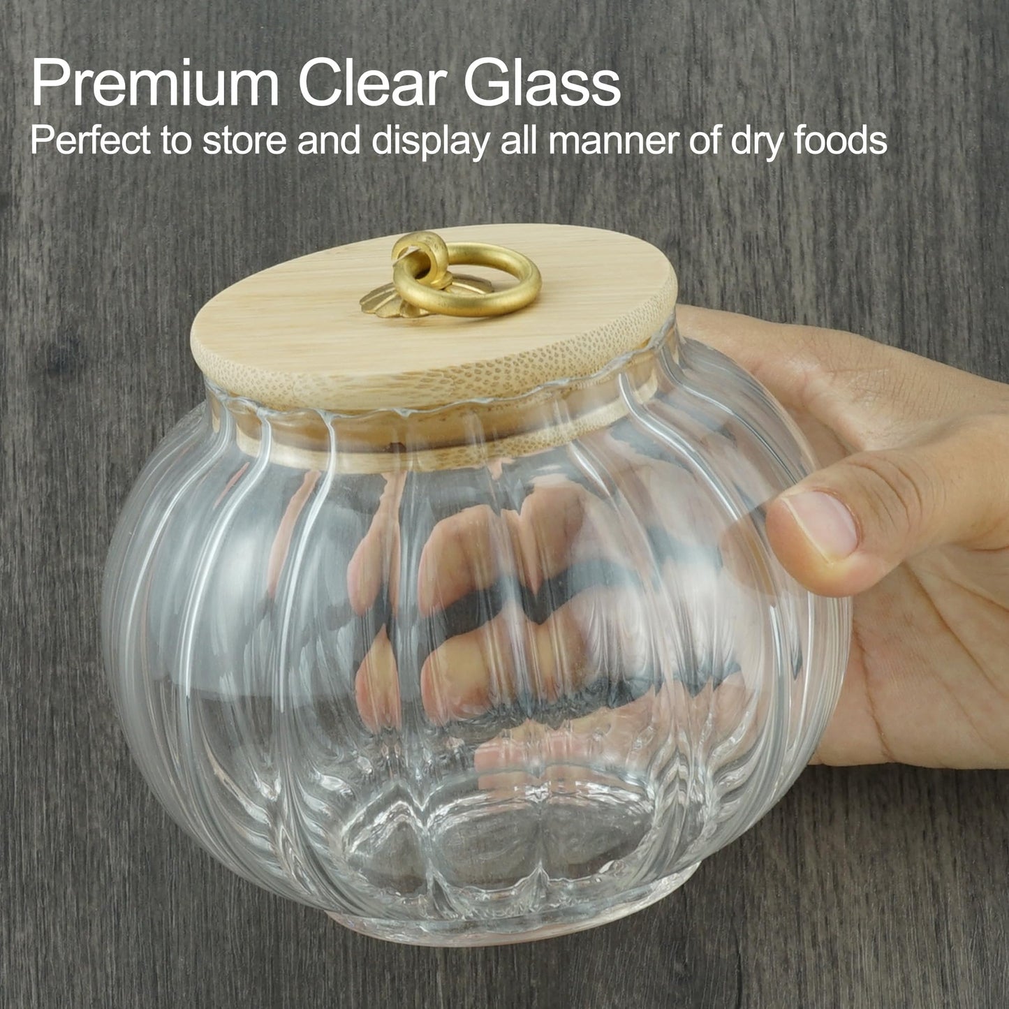 LUATSDAR Clear Glass Jar Coffee Canister, Cookie Candy Jar Sugar Container with Airtight Bamboo Lid, 23 FL OZ Kitchen Food Storage Container for Pantry, Flour, Pasta, Cereal, Beans, Spice, Round