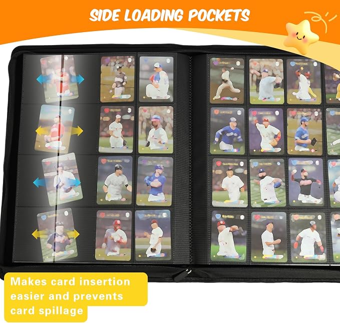 Premium Card Binder 16 Pocket, 1000+ Cards PU Cover Trading Card Binder Side Loading Card Collection Album Holder Folders for MTG, TCG, Game Cards & Sports Cards, Kpop (black)