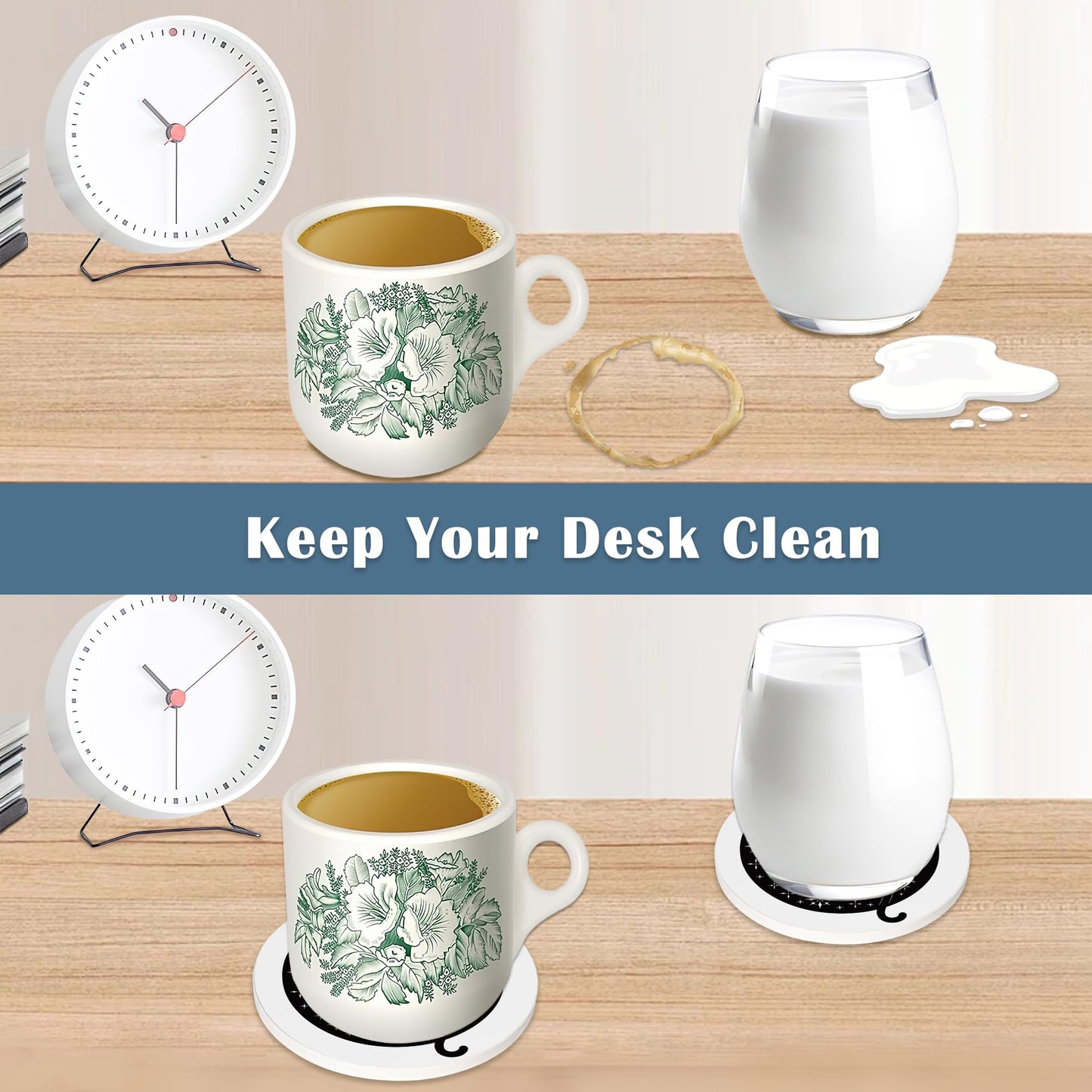 Coasters for Drinks,Set of 4 Absorbent Coasters,Black Cat on Moon Ceramic Coasters with Cork Base,Cup Coaster for Coffee Table Protection,Gifts for Housewarming Birthday - Home and Dining Room Decor