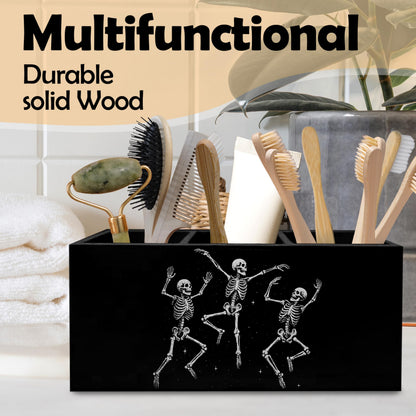 KAOWT Gothic Skeleton Gifts Pen Pencil Utensils Holder, Funny Spooky Dancing Skeleton Wooden Pen Holder for Home Office Kitchen Desk Decor, Holder Sign Organizer forHome Office Desk Accessories