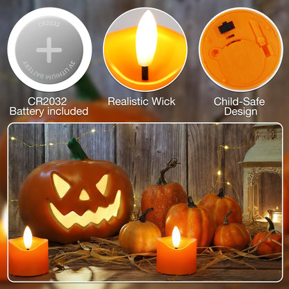 7LinRay 24 Pack Orange Flameless Tealights Candles, Flickering Battery Operated Tea Lights, Realistic Electric Fake LED Votive Candles for Halloween, Pumpkin, Thanksgiving, Christmas Decor
