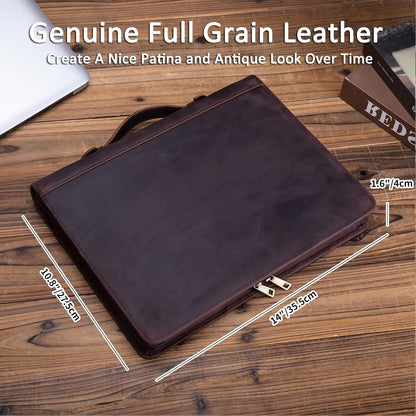 Personalized Genuine Leather Portfolio 3 Ring Binder with Clipboard, Hidden Handle, Custom Engraved 8.5 x 11 Zip Padfolio, Business Professional Organizer for Men Women, Dark Brown