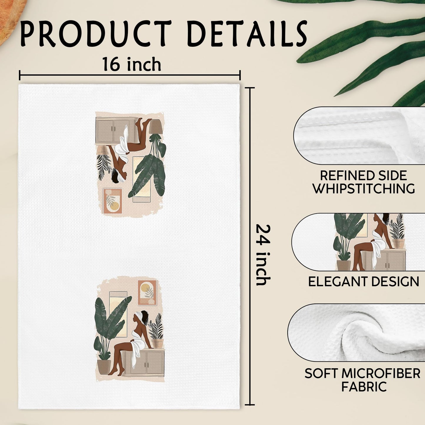 Gnmduw African American Black Women Hand Towels Set of 2, Black Girl Kitchen Towels, African Female Decorative Hand Dish Tea Towel for Kitchen Bathroom Decor,American Women Bathroom Towel, 16x24 Inch