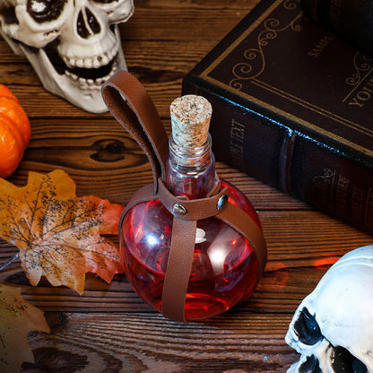 Baderke 3 Set 8 oz Plastic Potion Bottle with Cork Stopper Cosplay Accessories with Leather Belt Witch Cosplay Props Decorative Round Spherical Bottles for Halloween Party Decorations (Coffee)