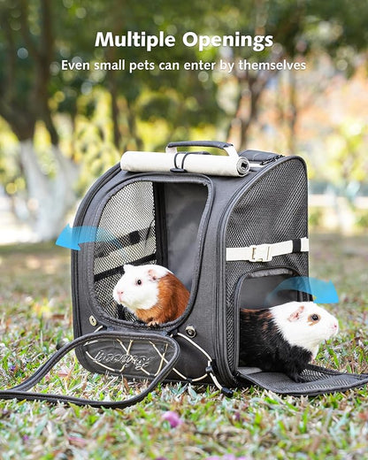 Pecute Small Pet Carrier, Breathable Small Animal Carrier with Transparent Bubble & Steel Frame, Safety Lock for Hamster, Rabbit, Bearded Dragon, Guinea Pig, Parrot, Ideal for Hiking, Vet Visits, Gray