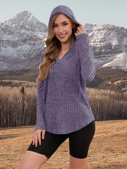 Lylinan Womens Cozy Knit Sweaters Hoodies Ribbed V Neck Pullover Sweatshirts for Fall Outfits S-XXL