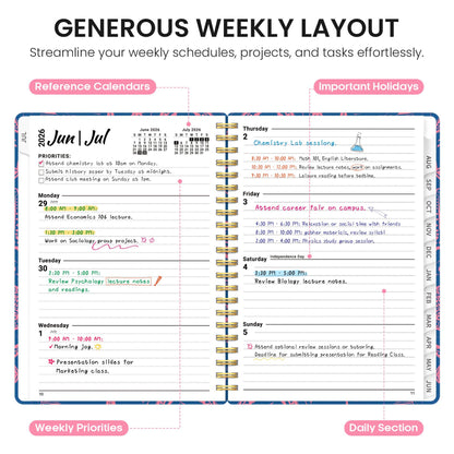 Planner 2026–2027, Weekly & Monthly Academic Organizer for School Year, Jul 2026–Jun 2027, Hardcover Planner with Tabs, Back to School Essential, 6.3" x 8.5", Coastal Whispers