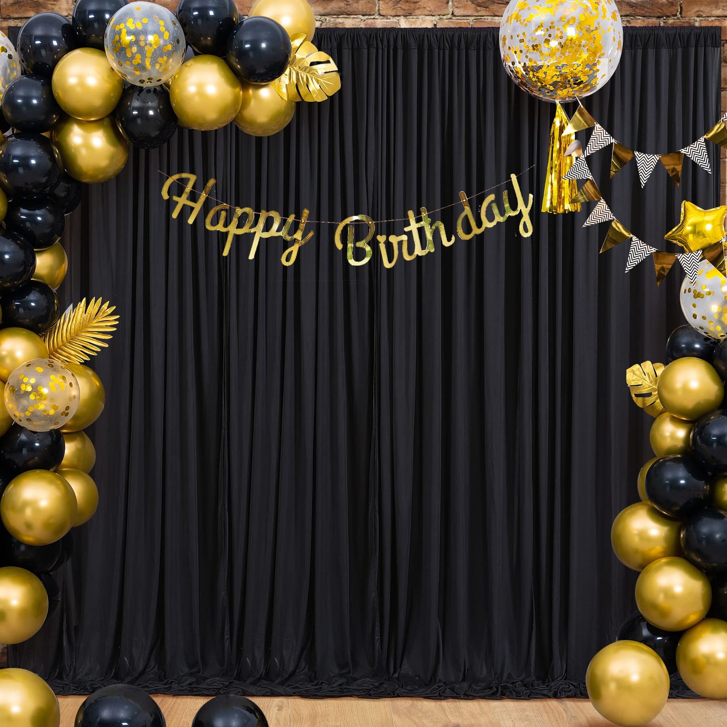 Black Backdrop Curtain 2 Panels-Wrinkle-Free Black Curtains Polyester Photography Drapes for Wedding Birthday Party Photo Background Backdrop Stand- 8 X10FT