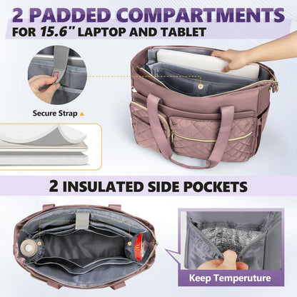 SDYSM Teacher Tote Bag 15.6 inch Laptop Bag Work Bags for Women Nurse Tote Professional Computer Messenger Shoulder Bags Laptop Briefcase for Office, College, Nursing, Dusty Pink