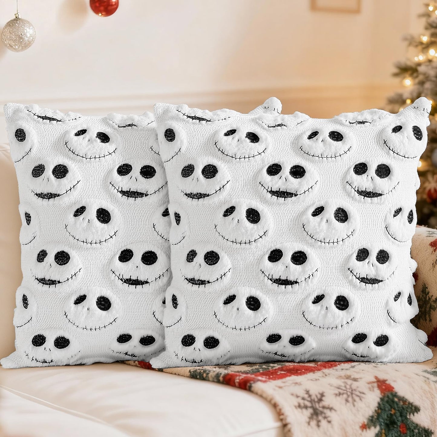 eowvsio 2PCS Christmas Pillow Covers 18x18 inch,Nightmare Be Christmas Throw Pillow Cases,Xmas Tree Decor Soft Plush Faux Fur Wool Couch Cushion Case for Chair Sofa Bedroom Living Room