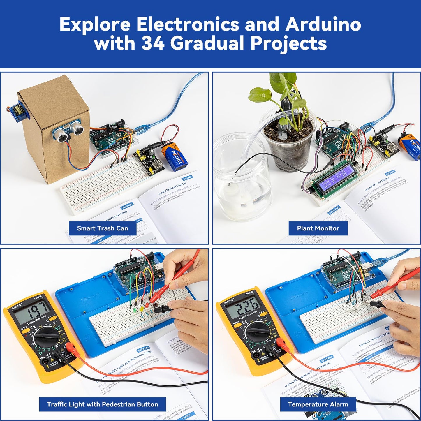 SunFounder Inventor Lab Starter Kit with Original Arduino Uno R3 REV3 Multimeter 34 Projects 40+Video Courses RAB Breadboard Holder Battery, RoHS Compliant, for Beginners & Engineers