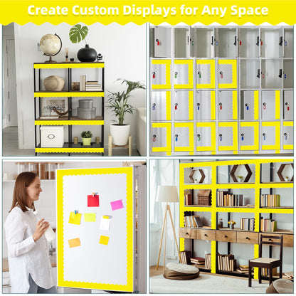 30 Pcs Magnetic Borders for Classroom Whiteboard - Yellow Magnetic Bulletin Board Border Set - Scalloped Chalkboard Border Strips for Teachers, Parents, DIY Home,School & Office Decoration