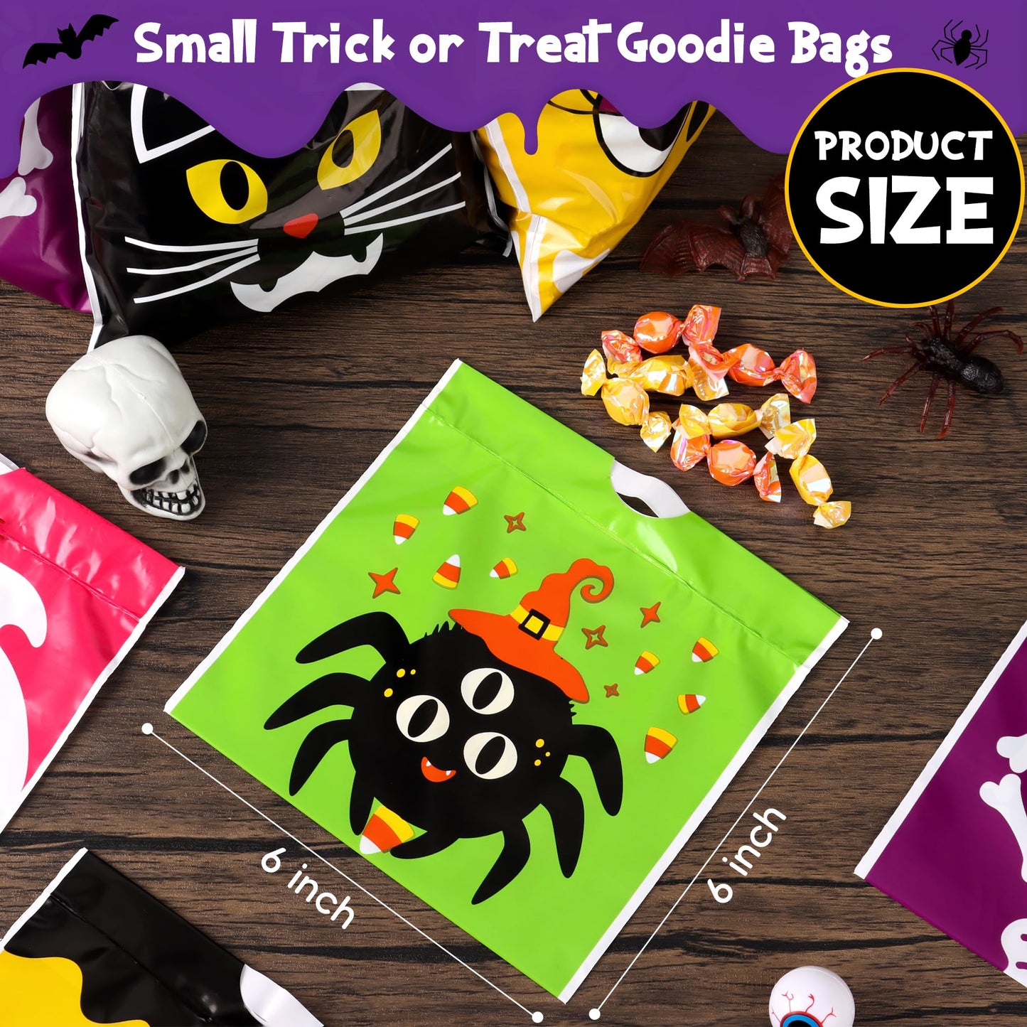 HOIIOH 120 Pcs Halloween Treat Bags Bulk, 6x6 Inch Drawstring Candy Bags