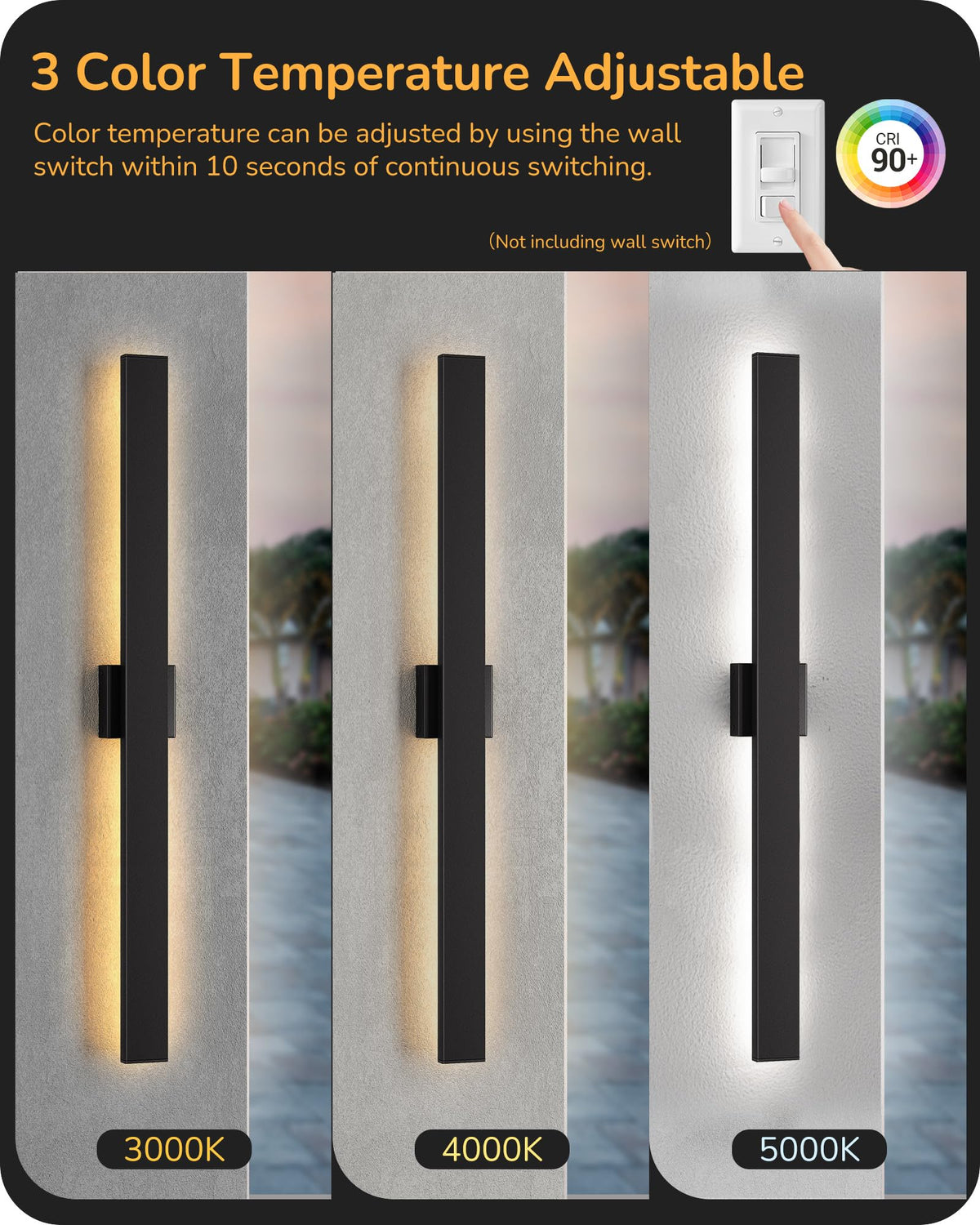 EDISHINE 2 Pack Modern Outdoor Wall Lights, Dimmable 39.4in Linear LED, IP65 Waterproof, Black, Model BD050