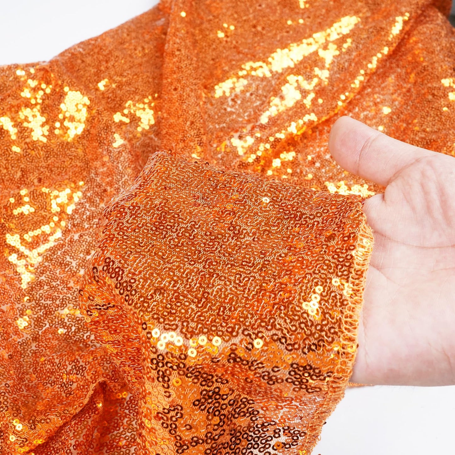 Poise3EHome Orange Sequin Tablecloth 60×102 Inch Rectangle Sparkly Fabric Table Cloth for Halloween Baby Shower Birthday Party Wedding Holiday Decoration