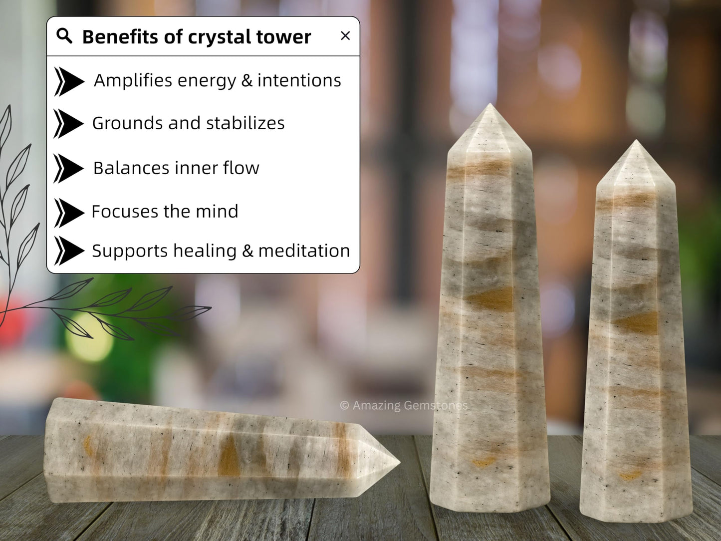 Amazing Gemstone Chrysoberyl Cats Eye Crystal Towers - Natural Healing Crystal Point Obelisk for Reiki Healing and Crystal Grid (3" to 4" INCH)