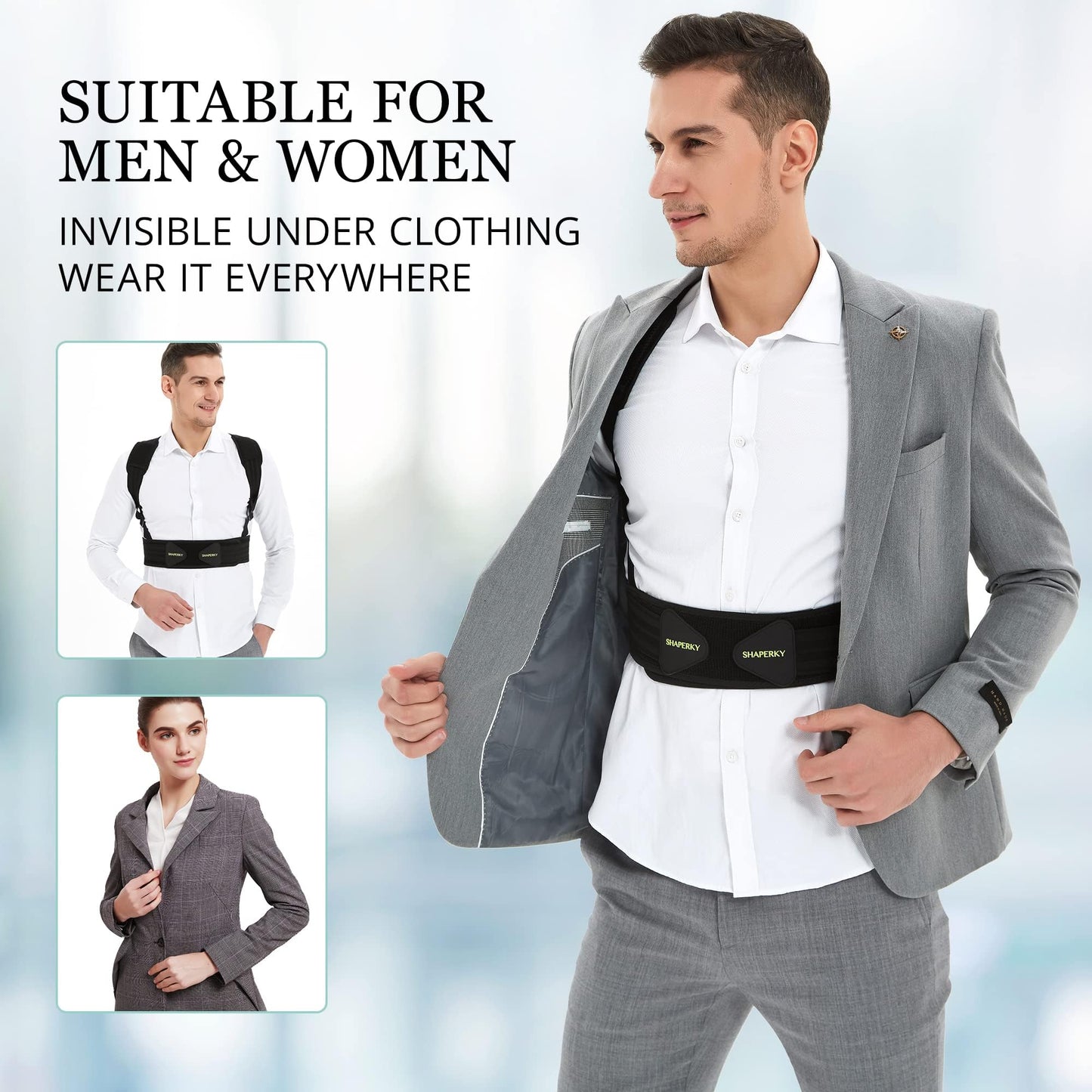 SHAPERKY Posture Corrector for Women and Men, Adjustable Upper Back Brace for Posture Hunchback Support and Providing Pain Relief from Neck, Shoulder, and Upper Back (Small/Medium)