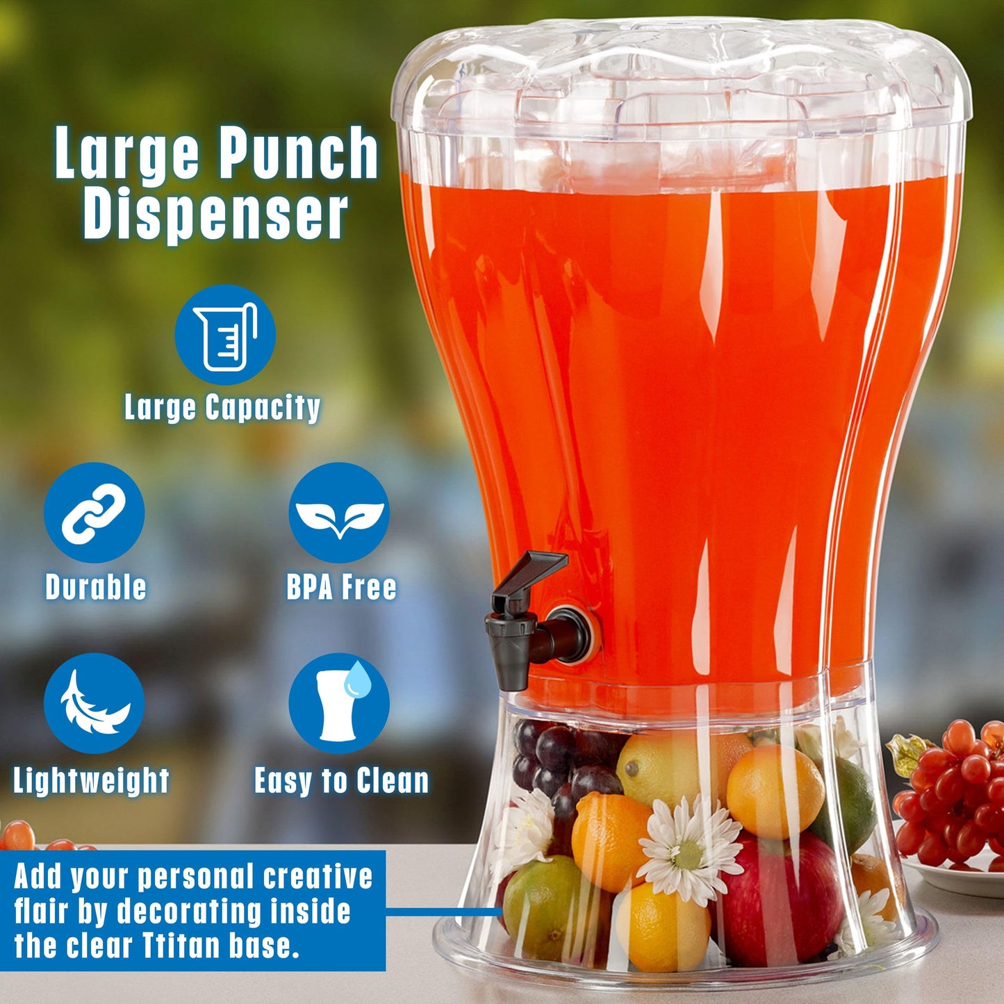 Buddeez 3.5 Gallon Beverage Dispenser with Stand - BPA-Free Tritan Drink Dispenser with Spigot, Ice Cone & Chalkboard Label for Parties, Weddings and Events