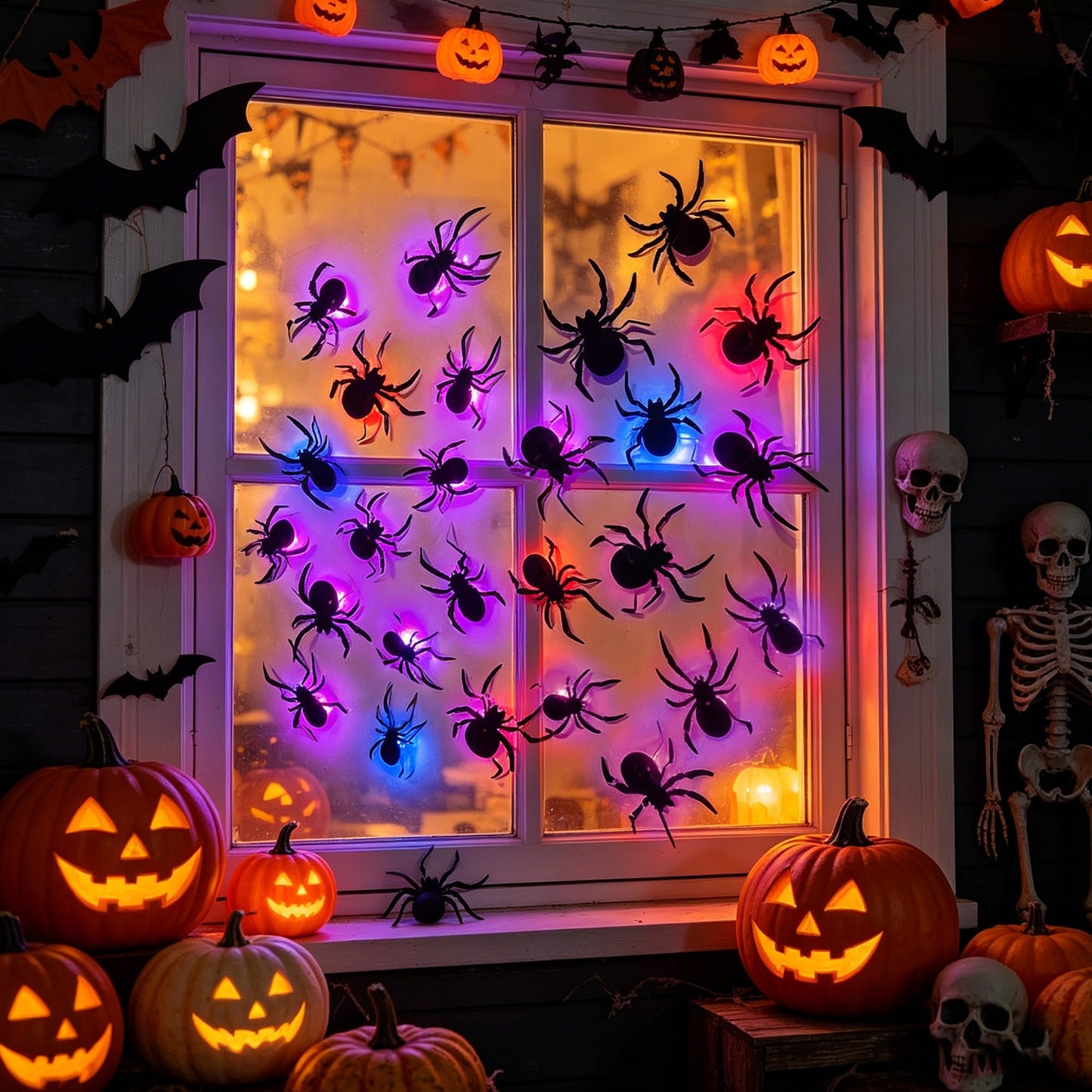 DR.DUDU 36 Pack Halloween Wall Decor Light up Spiders Window Decorations