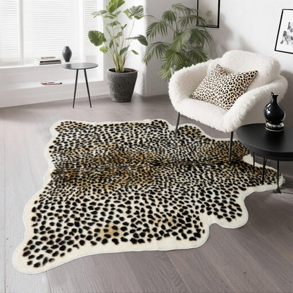 Leopard Rug Cheetah Rug Animals Printed Hide Mats Faux Fur Cowhide Skin Carpet for Home Office, Livingroom, Bedroom, 5.3ft x 6.6ft