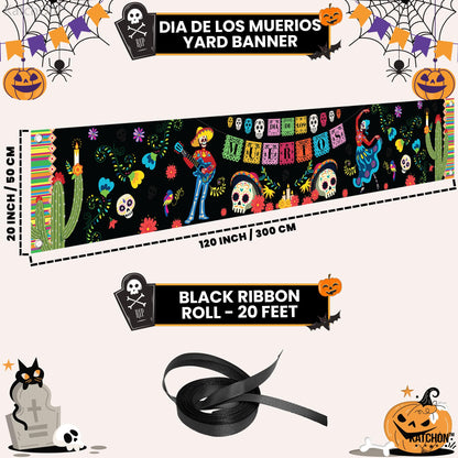 KatchOn, Day of the Dead Yard Banner - XtraLarge, 120x20 Inch | Mexican Halloween Banner for Day of the Dead Decorations | Dia De Los Muertos Backdrop, Dia De Los Muertos Decorations