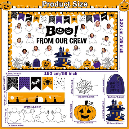 Halloween Ghost Bulletin Board Set Classroom Decorations Pumpkin Castle Paper Cutouts BOO Ghost Pattern Spider Web DIY Photos Bulletin Board Halloween Party Back to School Nursery Classroom Wall Decor