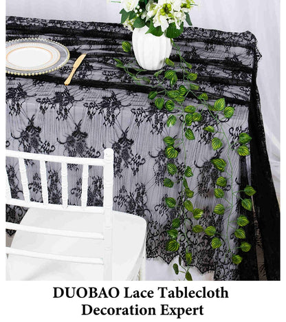 DUOBAO Black Embroidered Lace Tablecloth 60x120 Inch - Wrinkle-Resistant Rectangular Table Cloth for Halloween Weddings, Outdoor Parties & Holiday Dining Decorations