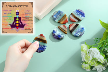 NUKAYAI Thumb Worry Stone for Anxiety 7Chakra Teardorp Crystals Healing Stones Meditation Accessories Calm Mental Health Gifts Real Natural Hand Carved Spiritual Decor Anxiety Depression Relief Items