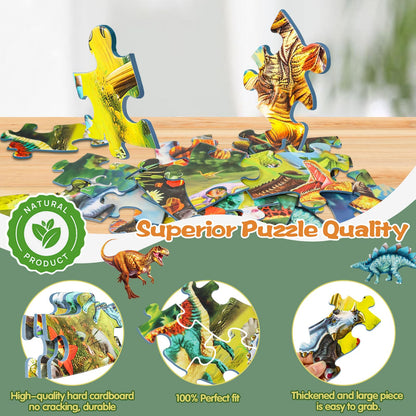 Glow-in-The-Dark Dinosaur Floor Puzzles for Kids Ages 4-6, Kids Jigsaw Puzzles Ages 6-8, 70PCS Large Round Dino Educational Puzzle Toys for 3 4 5 6 7 8 Years Old Children, Easter Gifts for Kids