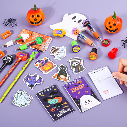 LiYiQ 247 Pcs Halloween Party Favors Return Gifts for Party, Student Stationery Gifts from Teacher, Pencil Erasers Notebooks Stickers for Classroom Birthday Goodie Bags Rewards Prizes