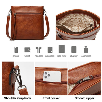 Auralith Soft Leather Handbags for Women - 3 Piece Set with Crossbody Purse & Wristlet, Large Hobo Bags for Work Travel Daily (Brown)
