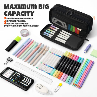 SUNEE Pencil Case, Large Capacity Pencil Pouch, Aesthetic Big Pen Bag, Soft Corduroy Pen Box for Office Stationery Organizer School Supplies Multifunctional for Teen Boys Girls Women Men, Jet Black