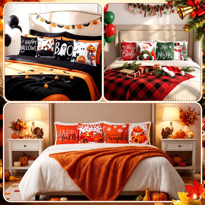 Lumina Garden 12 Pcs Fall Pillow Covers 18 x 18 Inch Holiday Throw Pillow Covers Pumpkin Cushion Case Pillowcase for Indoor Outdoor Farmhouse
