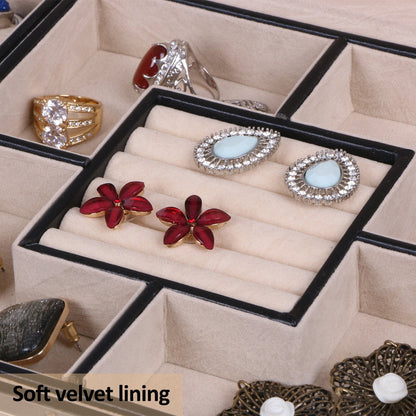 BEWISHOME Mens Jewelry Box, Jewelry Organizer with 4 Watch Case Removable Tray, Jewelry Storage Case for Necklace, Earring Ring Bracelet, PU Leather, Velvet Lining Black SSH07B