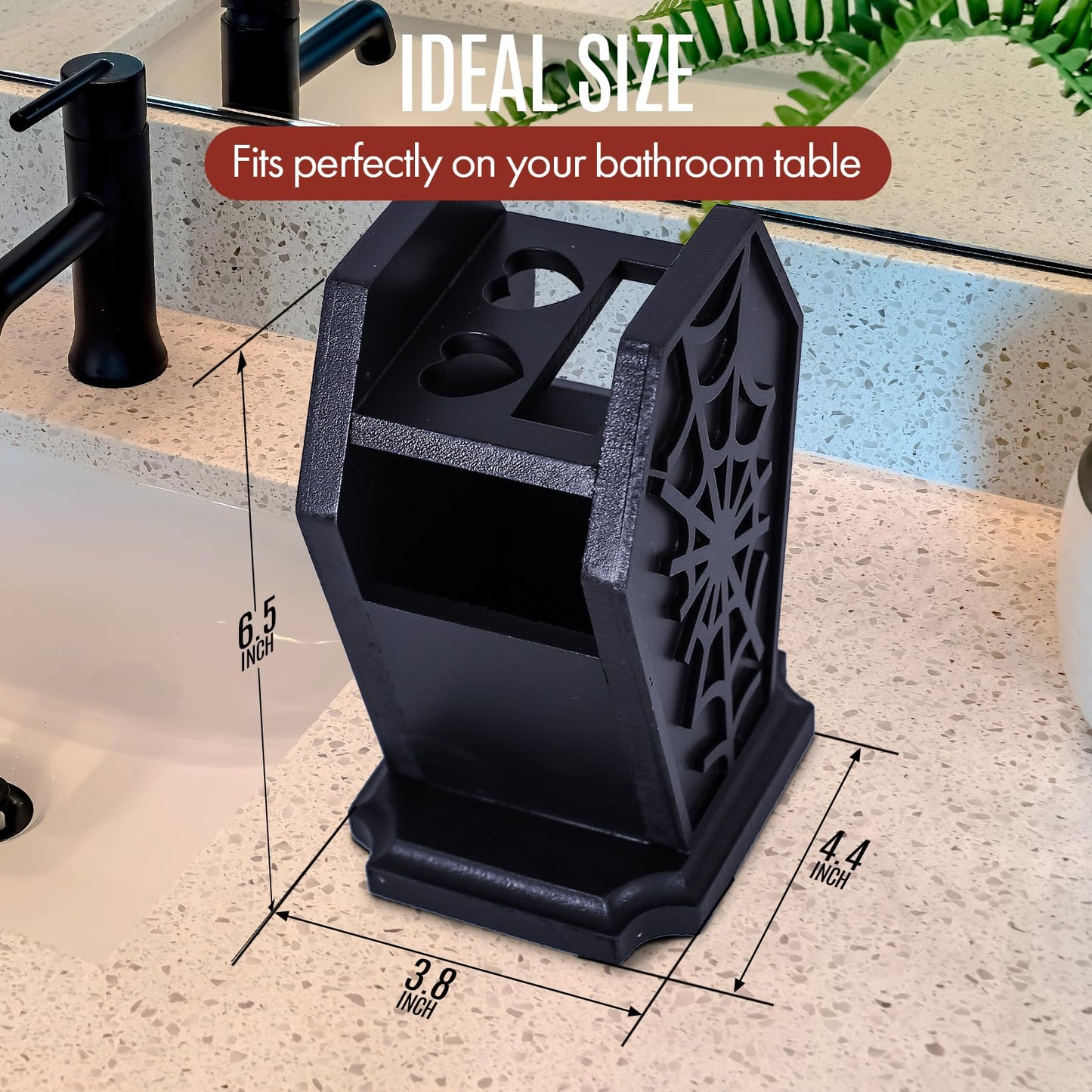 Gothic Decor Coffin Toothbrush Holder - Halloween Goth Bathroom Decor Brush Holder for Oddities and Curiosities - Spooky Pen Organizer for Kids and Adults - Witchy Gifts for Women