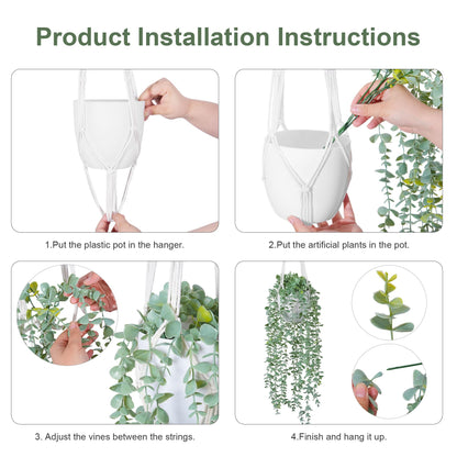 DREAMLOOM 2 Packs Fake Hanging Plants with Pots, Artificial Eucalyptus Hanging Plants with Macrame Hanger for Indoor Decor, Fake Hanging Vines Faux Greenery for Home Kitchen Office